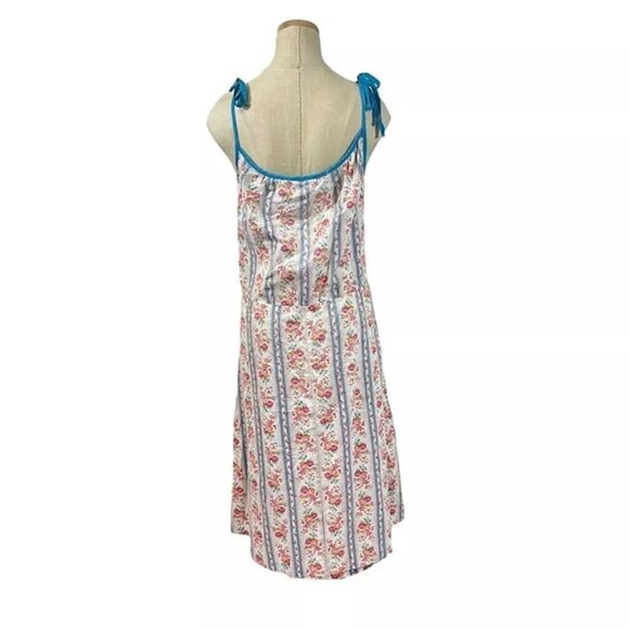 Morsam dress women's L white blue pink vintage floral print tie straps - Picture 7 of 8